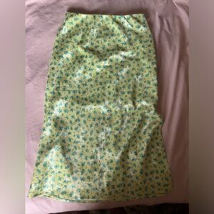 Wild Fable Lime Green Floral Pencil Satin Skirt